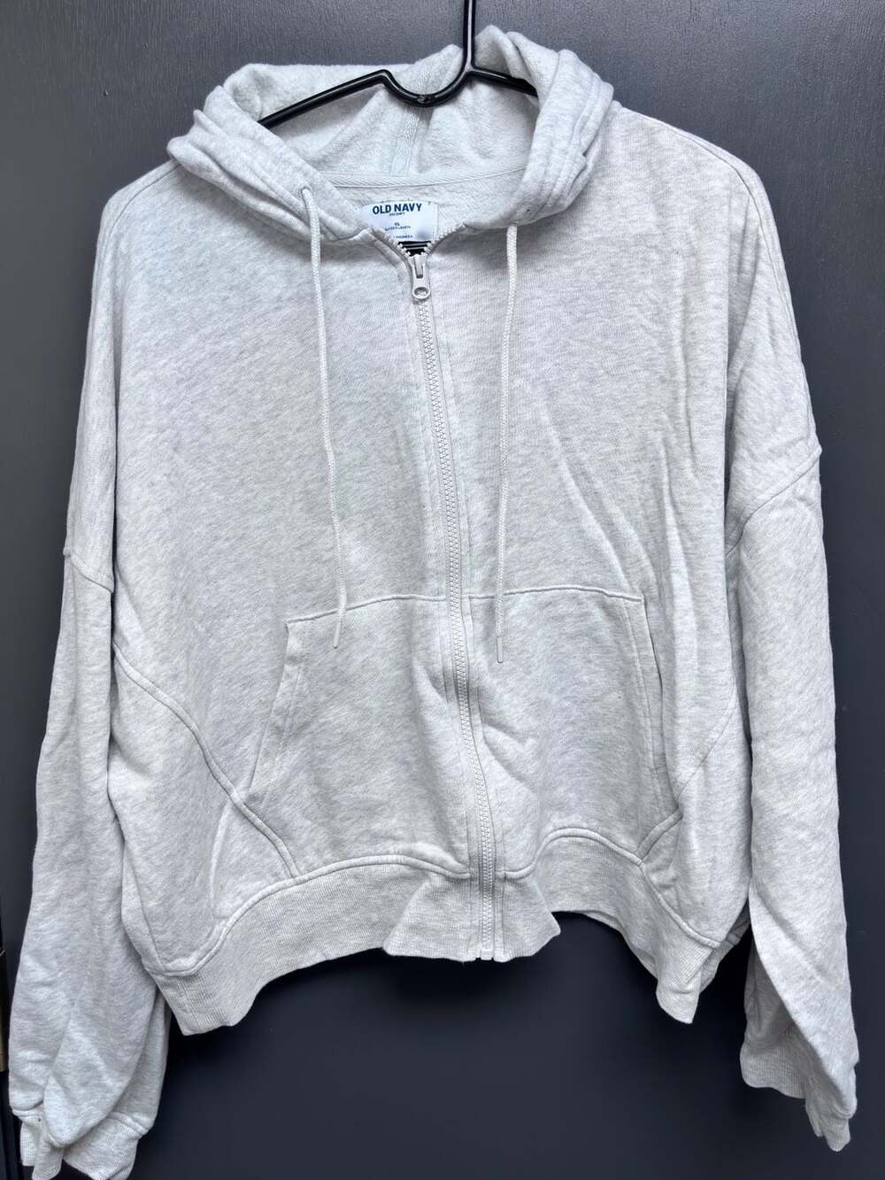 Old Navy Zip Hoodie Size XL Gray Cropped Cocoon Fleece Sweatshirt